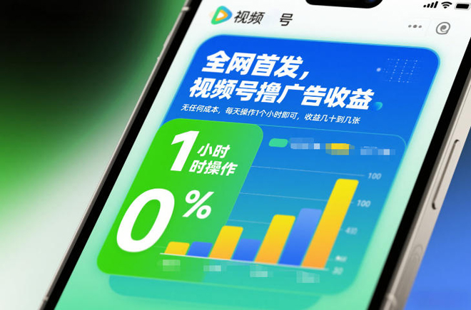 全网首发，视频号撸广告收益，无任何成本，每天操作1个小时即可，收益几十到几百