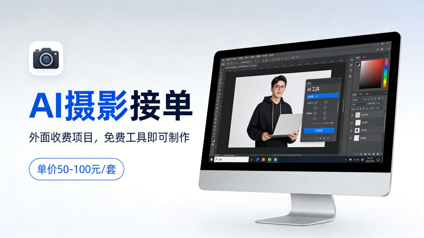 外面收费项目,AI摄影接单,免费工具就可以做,单价50-100一套