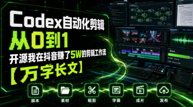 Codex自动化剪辑从0到1,开源我在抖音賺了5W的剪辑工作流【万字长文】