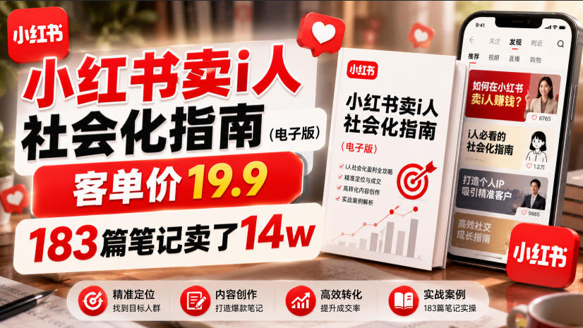小红书卖I人社会化指南(电子版),客单价19.9,183篇笔记卖了14w