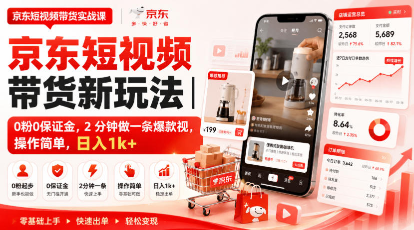 京东短视频带货新玩法|0粉0保证金,2分钟做一条爆款视,操作简单,日入1k+