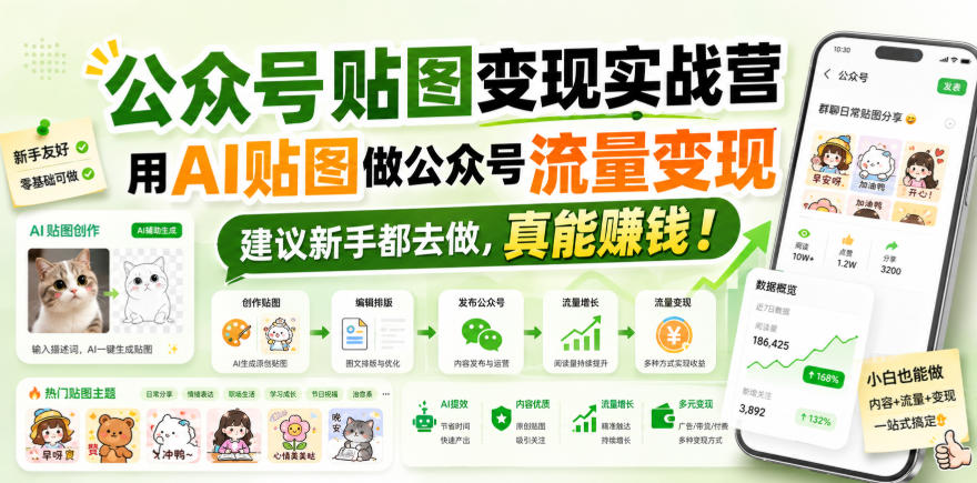 公众号贴图变现实战营，用AI贴图做公众号流量变现，建议新手都去做，真能賺钱