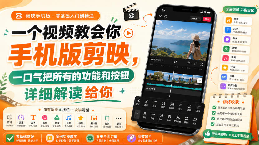 一个视频教会你手机版剪映,一口气把所有的功能和按钮详细解读给你