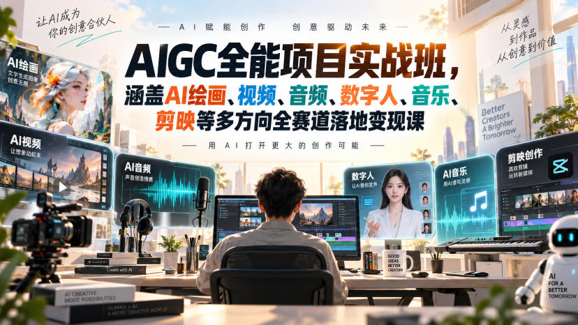 AIGC全能项目实战班-无水印,涵盖AI绘画、视频、音频、数字人、音乐、剪映等多方向全赛道落地变现课(更新)