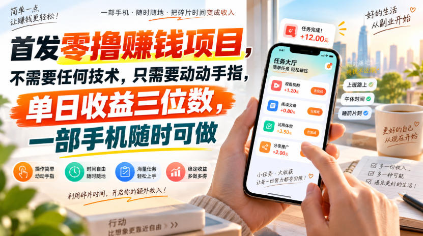 首发零撸賺钱项目,不需要任何技术,只需要动动手指,单日收益三位数,一部手机随时可做